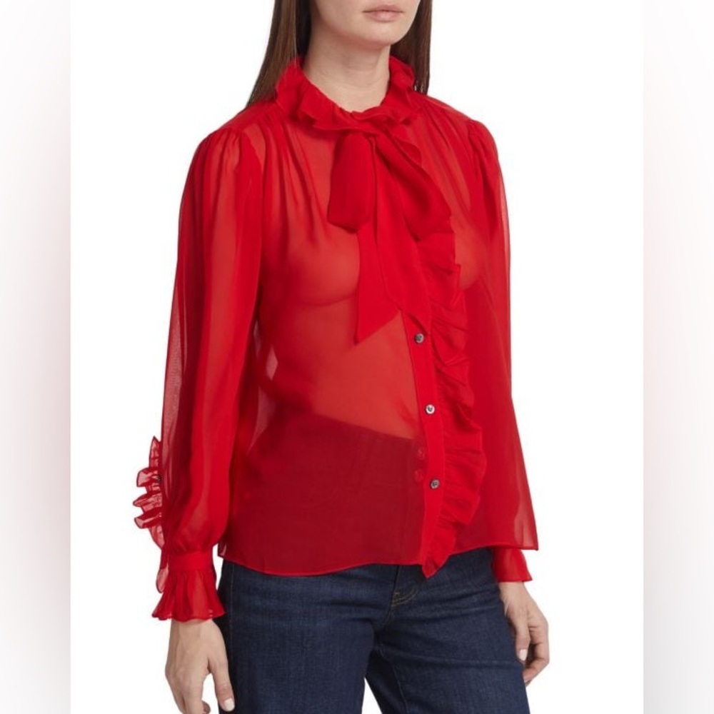 FRAME
Ruffled Silk Button-Front Blouse - Picture 4 of 7
